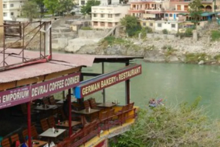 Open-air terrace at Devraj Coffee Corner German Bakery in Rishikesh