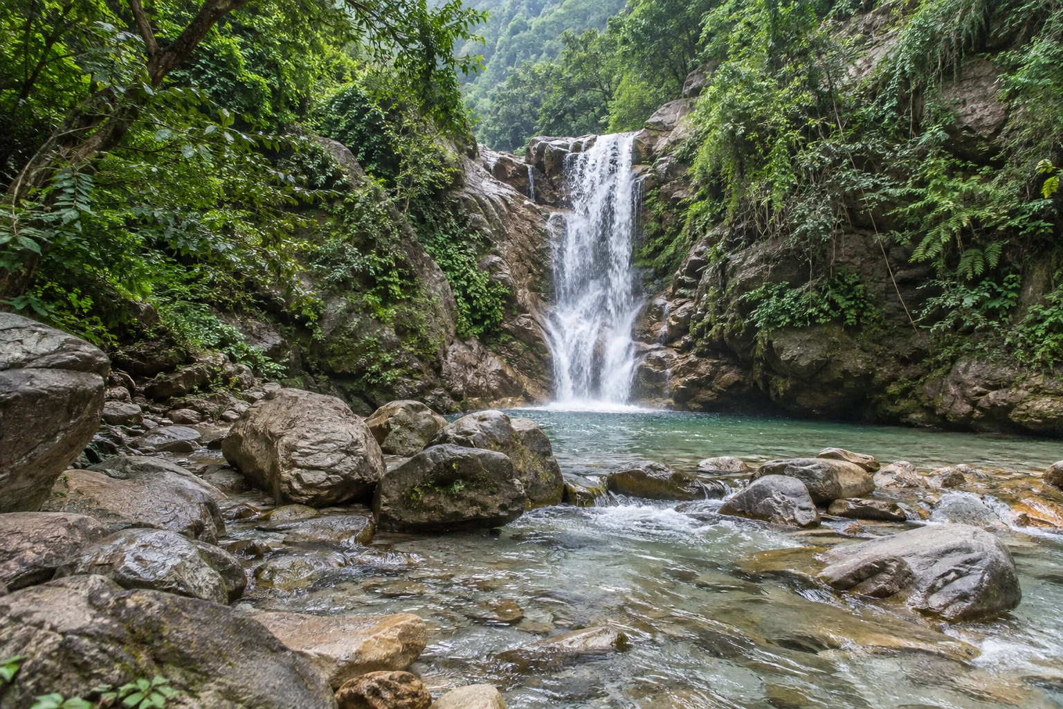 Illustrative view of Neer Garh Waterfall near Tapovan, Rishikesh