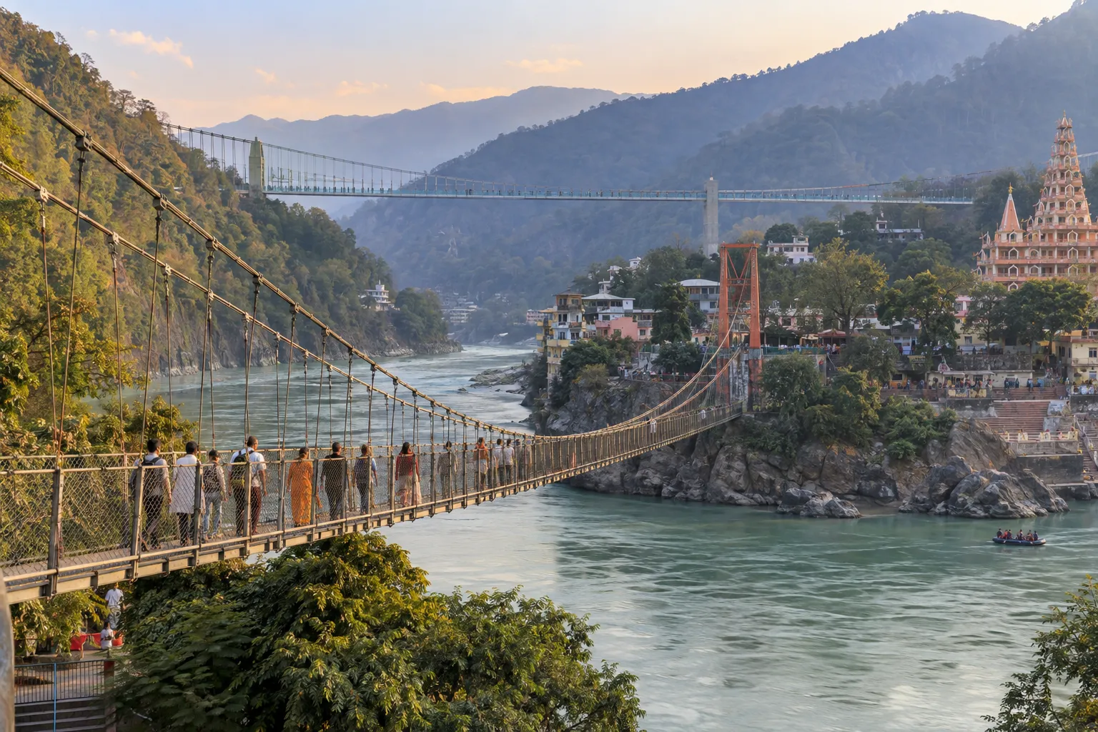 Ram Jhula footbridge over the Ganges in Rishikesh